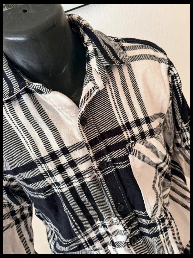 Sobrecasaco de quadrados preto e cru Pull&Bear 100% algodão mangas compridas homem M – photo 3